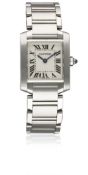 A LADIES STAINLESS STEEL CARTIER TANK FRANCAISE BRACELET WATCH CIRCA 2000s, REF. 2384 Movement: