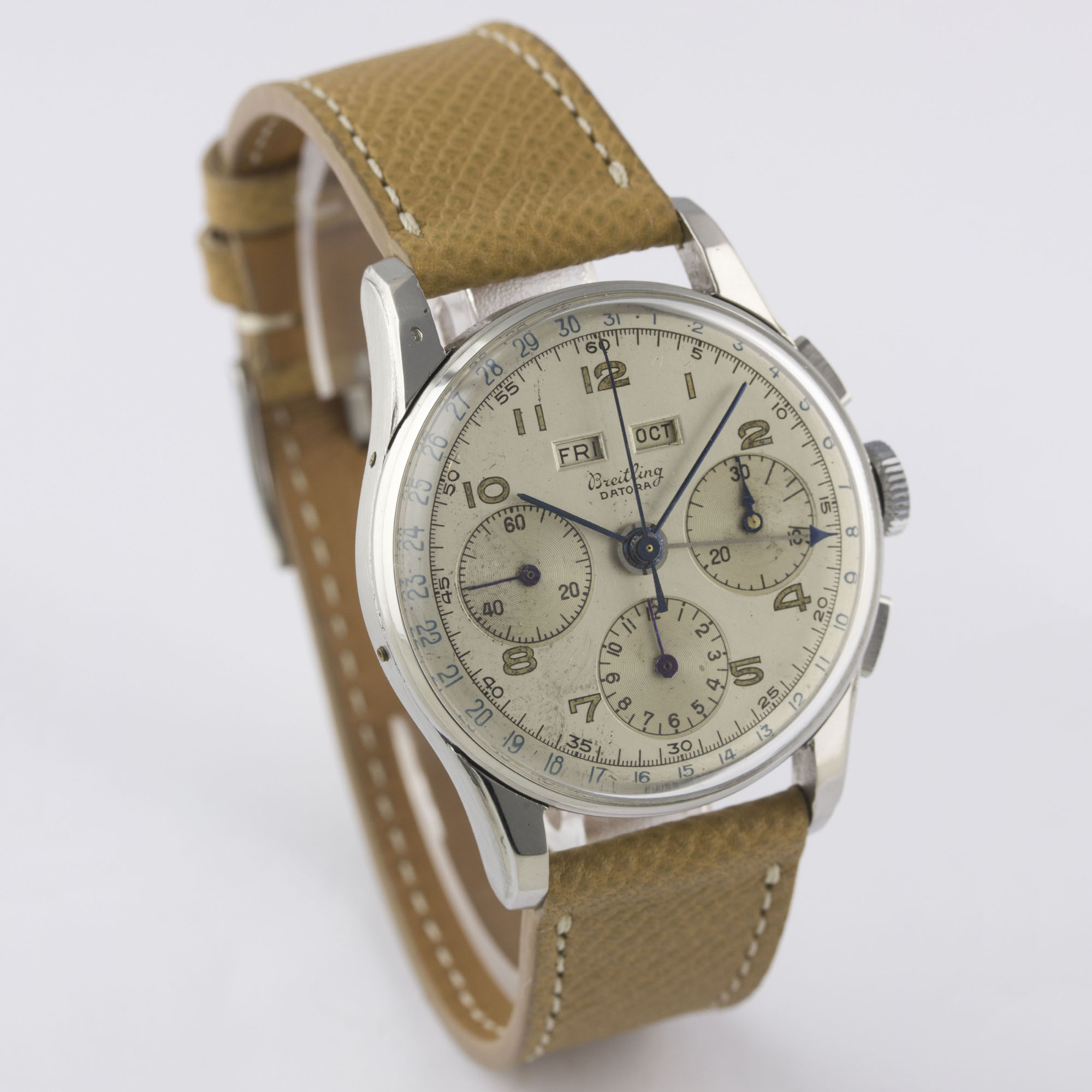 A RARE GENTLEMAN'S STAINLESS STEEL BREITLING DATORA TRIPLE CALENDAR CHRONOGRAPH WRIST WATCH CIRCA - Image 6 of 11