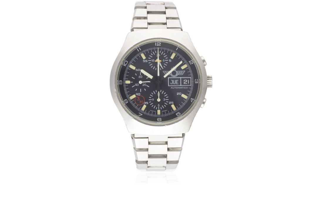 A RARE GENTLEMAN'S STAINLESS STEEL SPANISH MILITARY AIR FORCE LEMANIA AUTOMATIC CHRONOGRAPH BRACELET