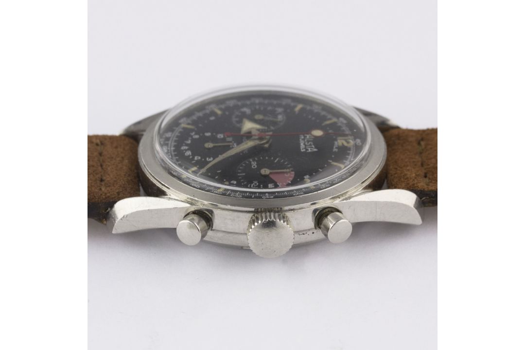 A RARE GENTLEMAN'S STAINLESS STEEL ALSTA CHRONOGRAPH WRIST WATCH CIRCA 1960s, WITH "BROAD ARROW" - Image 10 of 11