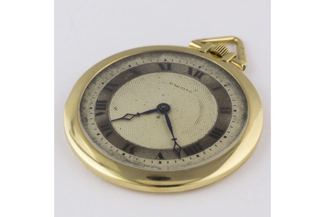A 18K SOLID GOLD CARTIER POCKET WATCH CIRCA 1932, WITH GUILLOCHE DIAL & LONDON IMPORT HALLMARKS - Image 3 of 8