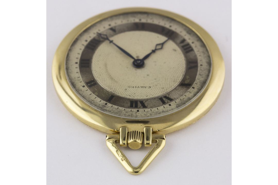 A 18K SOLID GOLD CARTIER POCKET WATCH CIRCA 1932, WITH GUILLOCHE DIAL & LONDON IMPORT HALLMARKS - Image 8 of 8