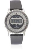 A RARE GENTLEMAN'S STAINLESS STEEL BREITLING NAVITIMER QUARTZ LCD WRIST WATCH CIRCA 1977, REF.