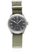 A GENTLEMAN'S STAINLESS STEEL BRITISH MILITARY OMEGA W.W.W. WRIST WATCH CIRCA 1940s, PART OF THE 