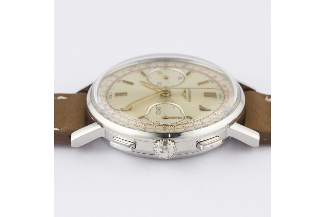 A RARE GENTLEMAN'S STAINLESS STEEL LONGINES FLYBACK CHRONOGRAPH WRIST WATCH CIRCA 1964, REF. 7414 - Image 10 of 11