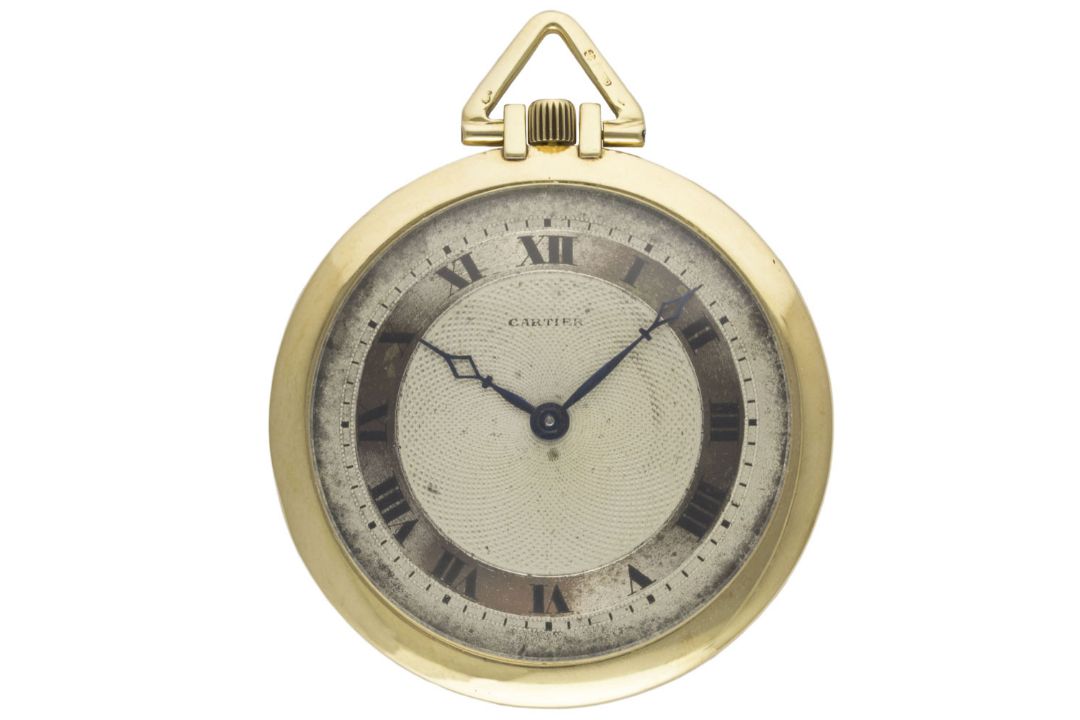 A 18K SOLID GOLD CARTIER POCKET WATCH CIRCA 1932, WITH GUILLOCHE DIAL & LONDON IMPORT HALLMARKS - Image 1 of 8