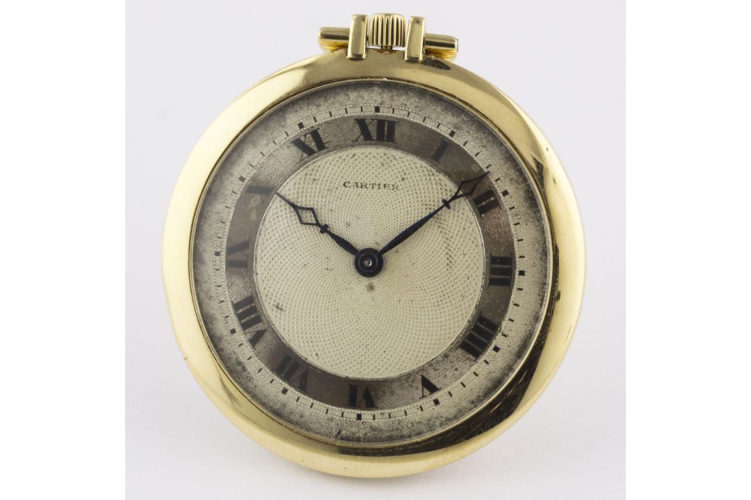 A 18K SOLID GOLD CARTIER POCKET WATCH CIRCA 1932, WITH GUILLOCHE DIAL & LONDON IMPORT HALLMARKS - Image 2 of 8