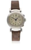 A GENTLEMAN'S STAINLESS STEEL HERMES CHRONOGRAPH WRIST WATCH CIRCA 1930s Movement: Manual wind.