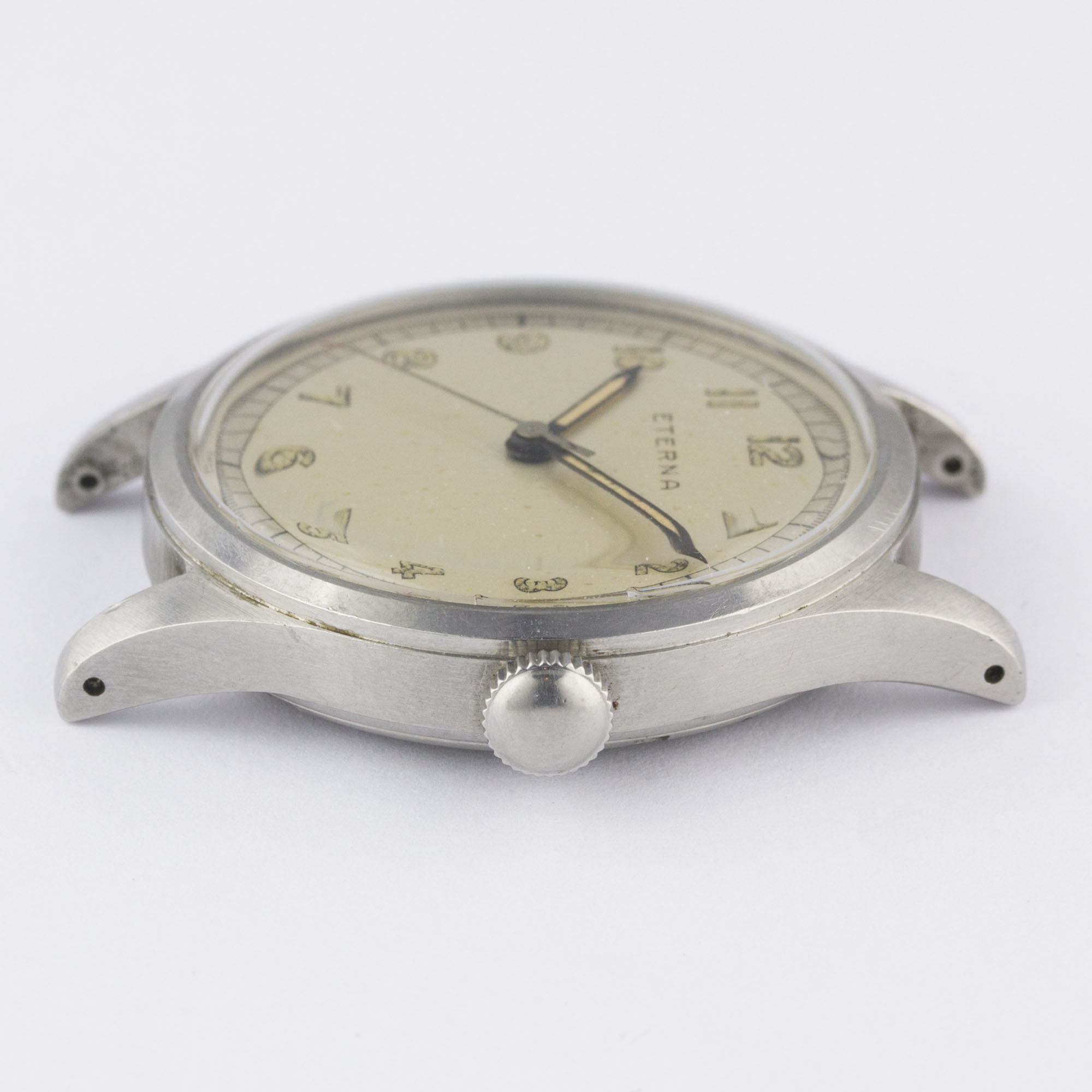A GENTLEMAN'S LARGE SIZE STAINLESS STEEL ETERNA WRIST WATCH CIRCA 1940s, WITH TWO TONE SILVER DIAL - Image 9 of 10