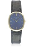 A GENTLEMAN'S 18K SOLID GOLD PATEK PHILIPPE ELLIPSE WRIST WATCH CIRCA 1990s, WITH BLUE 