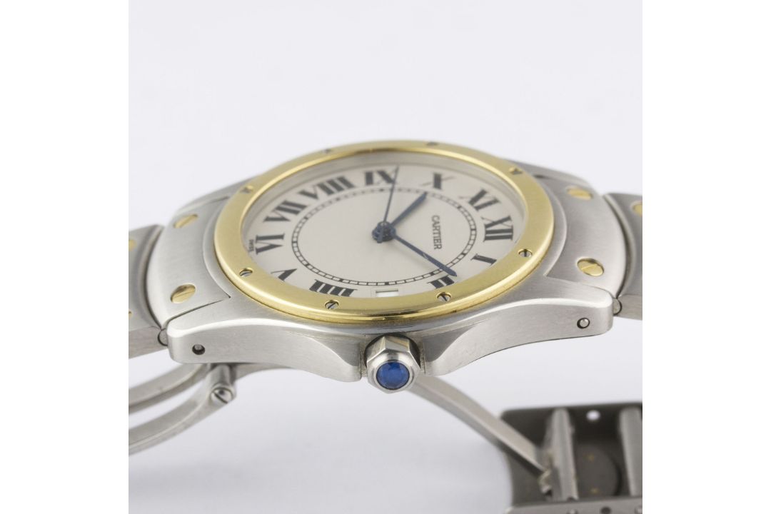 A GENTLEMAN'S STEEL & GOLD CARTIER SANTOS RONDE AUTOMATIC BRACELET WATCH DATED 1997, REF. 1910 - Image 7 of 8