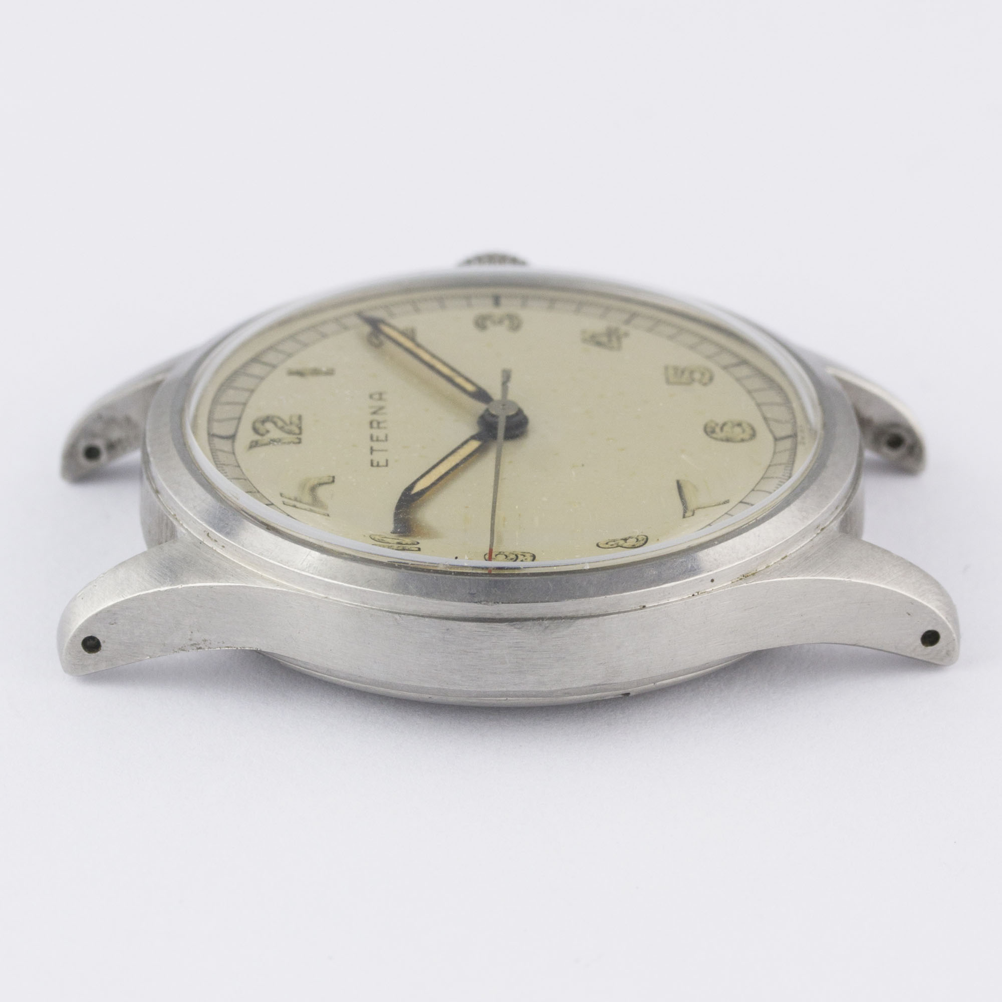A GENTLEMAN'S LARGE SIZE STAINLESS STEEL ETERNA WRIST WATCH CIRCA 1940s, WITH TWO TONE SILVER DIAL - Image 10 of 10