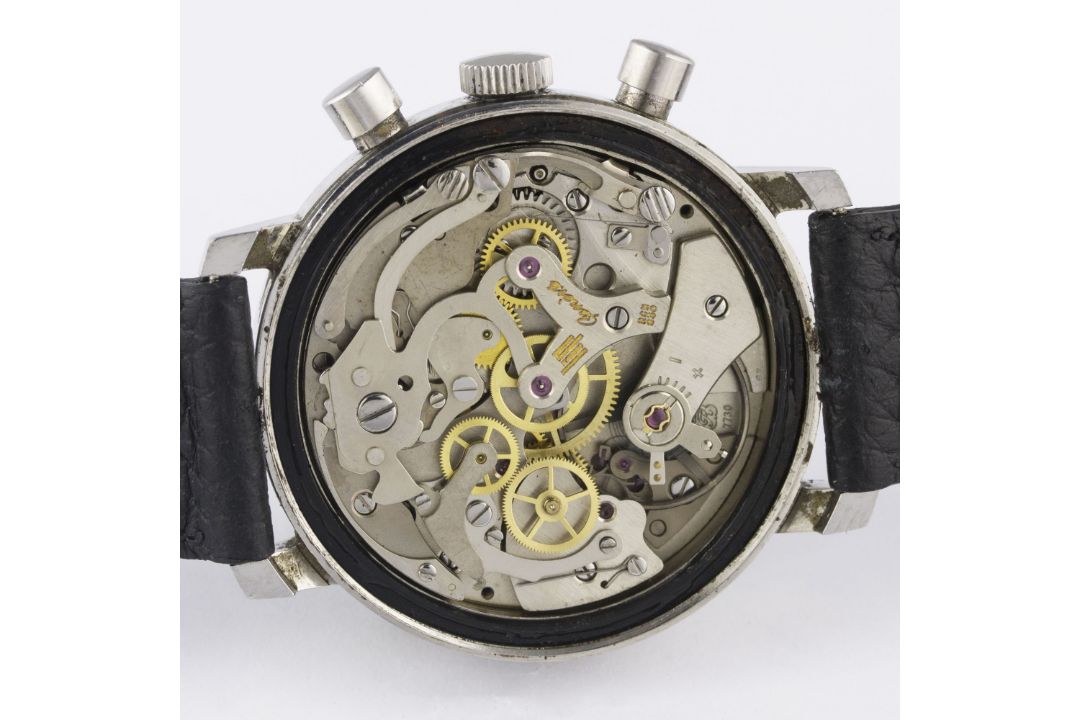 A RARE GENTLEMAN'S LARGE SIZE STAINLESS STEEL LIP CHRONOGRAPH WRIST WATCH CIRCA 1970, WITH " - Image 8 of 11