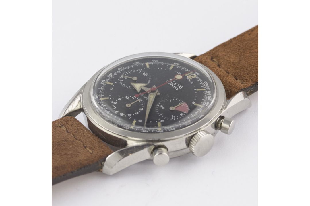 A RARE GENTLEMAN'S STAINLESS STEEL ALSTA CHRONOGRAPH WRIST WATCH CIRCA 1960s, WITH "BROAD ARROW" - Image 4 of 11