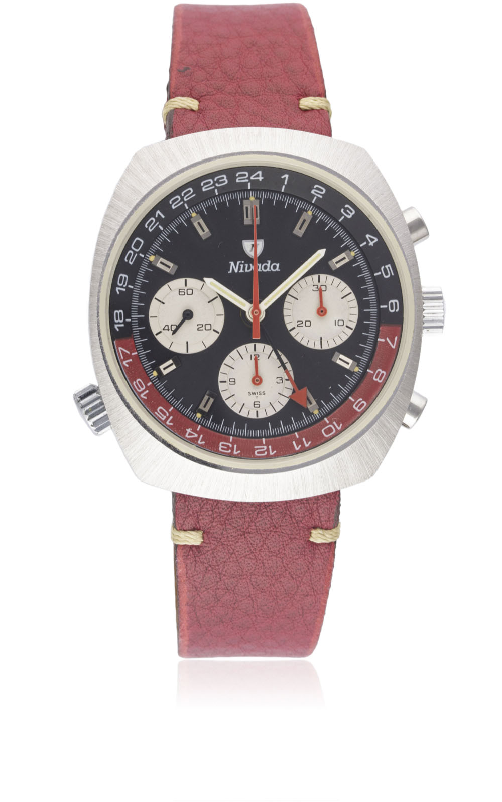 A RARE GENTLEMAN'S NIVADA GMT CHRONOGRAPH WRIST WATCH CIRCA 1970, REF. 5750 Movement: 17J, manual