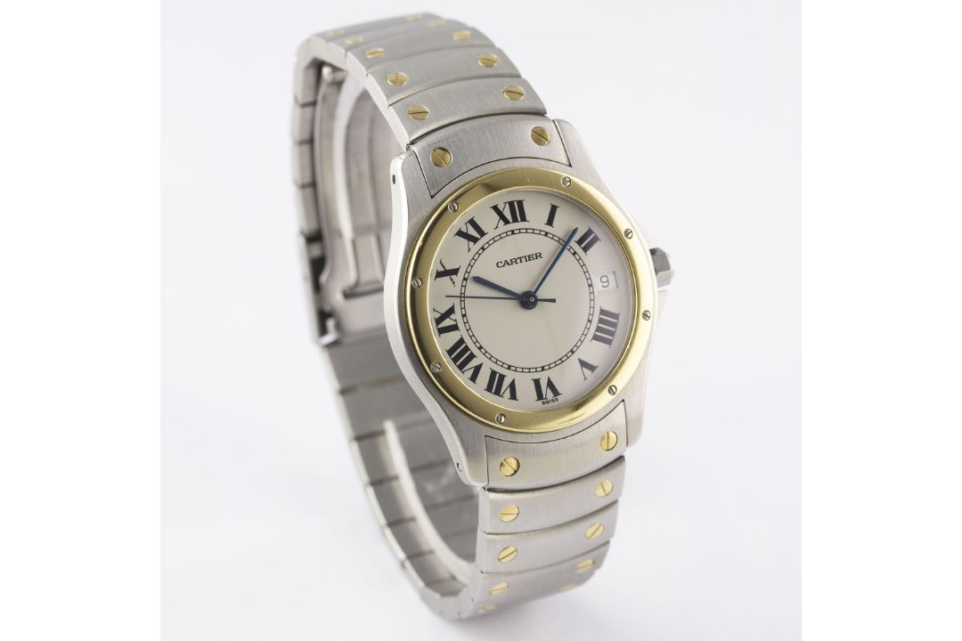 A GENTLEMAN'S STEEL & GOLD CARTIER SANTOS RONDE AUTOMATIC BRACELET WATCH DATED 1997, REF. 1910 - Image 4 of 8