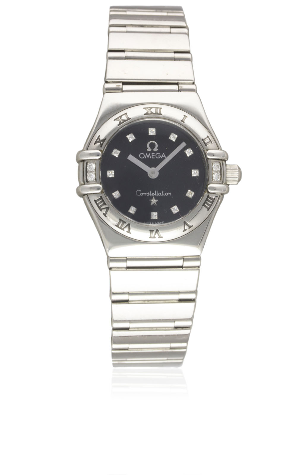 A LADIES STAINLESS STEEL & DIAMOND OMEGA CONSTELLATION "MY CHOICE" BRACELET WATCH  CIRCA 1999