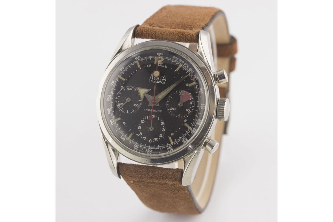 A RARE GENTLEMAN'S STAINLESS STEEL ALSTA CHRONOGRAPH WRIST WATCH CIRCA 1960s, WITH "BROAD ARROW" - Image 5 of 11