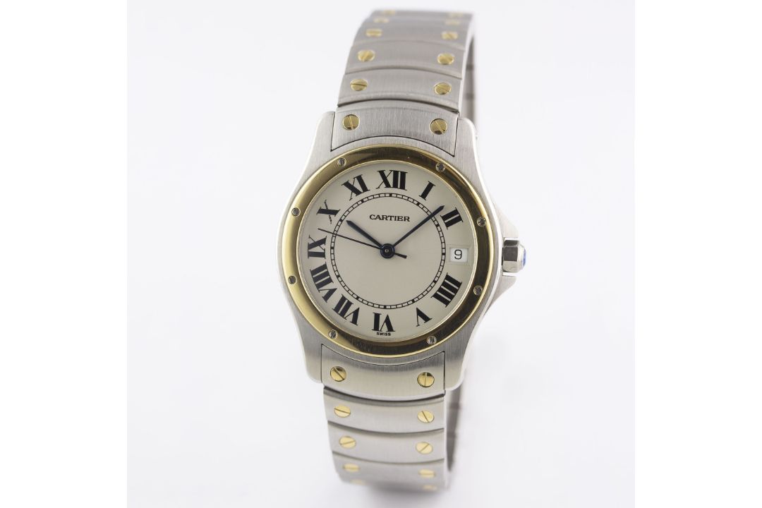 A GENTLEMAN'S STEEL & GOLD CARTIER SANTOS RONDE AUTOMATIC BRACELET WATCH DATED 1997, REF. 1910 - Image 2 of 8