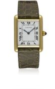 A GENTLEMAN'S 18K SOLID GOLD CARTIER PARIS TANK WRIST WATCH CIRCA 1990 Movement: Manual wind, signed