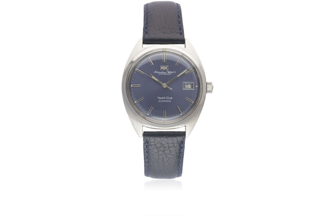 A GENTLEMAN'S STAINLESS STEEL IWC YACHT CLUB AUTOMATIC WRIST WATCH CIRCA 1970, WITH BLUE DIAL