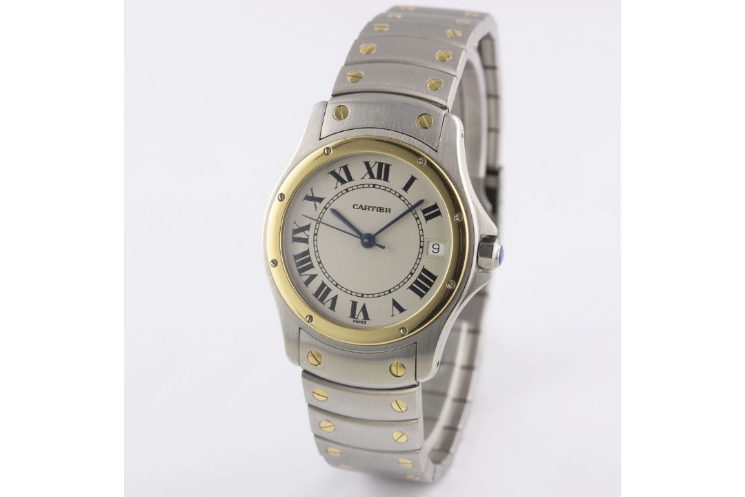 A GENTLEMAN'S STEEL & GOLD CARTIER SANTOS RONDE AUTOMATIC BRACELET WATCH DATED 1997, REF. 1910 - Image 3 of 8