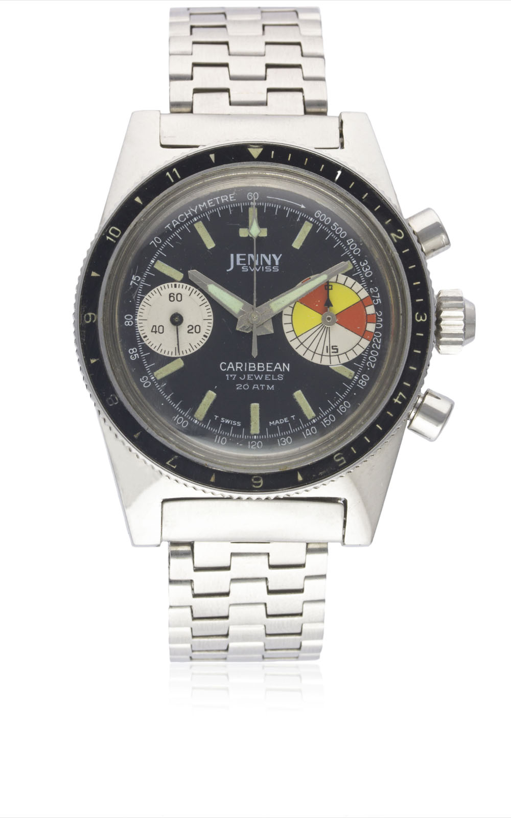 A RARE GENTLEMAN'S STAINLESS STEEL JENNY CARIBBEAN YACHTING CHRONOGRAPH BRACELET WATCH CIRCA 1968, - Image 2 of 2