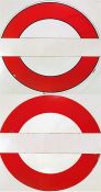 Two pairs of London Underground enamel PLATFORM SIGN INFILLS (each is two semi-circles), one