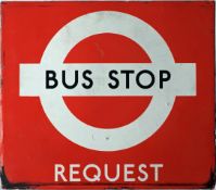 London Transport 1940s/50s enamel BUS STOP FLAG 'Request'. A single-sided sign measuring 17