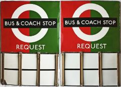 London Transport enamel BUS & COACH STOP FLAG (Request). A 1950s/60s 'bullseye'-style, E6-size,