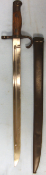 An original Japanese Arisaka Bayonet 1897-1950 (Type 30)with wooden grip and metal scabbard.