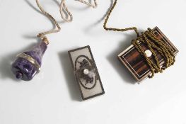 Konvolut von drei ausgefallen Dienstklingeln, um 1900, teils aus Tropenholz und Alabaster mit