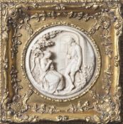 Wohl Bertaux, Léon (1825-1909; geb. Hélène Hébert), Kavalierszene, runde Marmorreliefplatte,