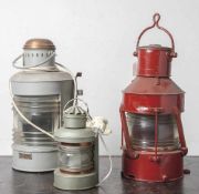 3 Schiffspositionslampen, Signallampen, verschiedene Ausführungen, 1x Herst, bez. 