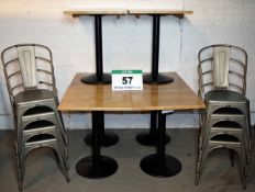 Six 600mm x 600mm Solid Oak Café Tables with Heavy Duty Pedestal Base & Adjustable Feet and Eight