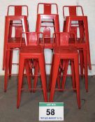 Eight Red Painted Steel Bar Stools