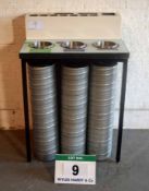 A 770mm 3-Port Recycling Table & Condiment Station with Three Recycle Bins (As Photographed)