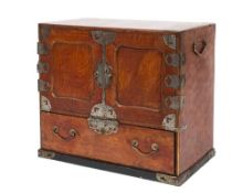 A late 19th Century Japanese elm and silvered mounted table cabinet:,