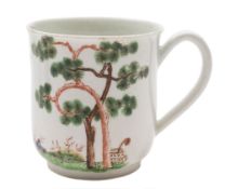 An early Worcester coffee cup: with grooved loop handle,