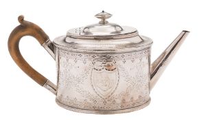 A Victorian silver teapot, maker Hirons, Plante & Co, Birmingham, 1870: crested,