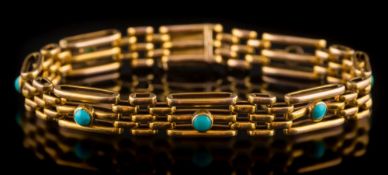 A 19th century gold and turquoise mounted gate-link bracelet:,