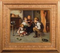Joseph Clark [1834-1926]- Happy children in a cottage interior: signed and dated 1899 bottom