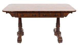 A William IV rosewood rectangular library table:, the top with rounded corners,