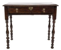 A late 17th/early 18th Century oak rectangular side table:, the top with a moulded edge,