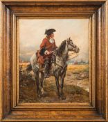 Robert Alexander Hillingford [1828-1904]- Mounted sentry on the perimeter of a camp:- signed oil on