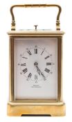 A French Corniche carriage clock: the eight-day duration movement having a platform lever