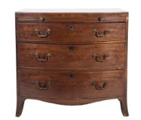 An early 19th Century mahogany and inlaid bow-fronted chest:, bordered with boxwood and ebony lines,