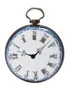 A Bilston enamel faux fob watch pendant: with black hands and chapter ring,