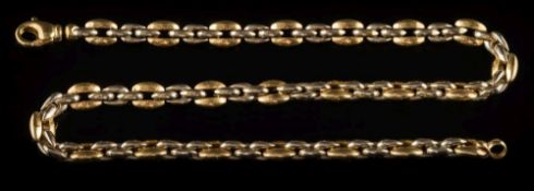 An 18ct gold two colour oval-link necklace: on lobster clasp, approximately 45cm total length,