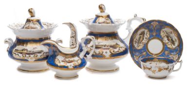 A Samuel Alcock part tea service: comprising a teapot, sucrier, milk jug, teacup and saucer,